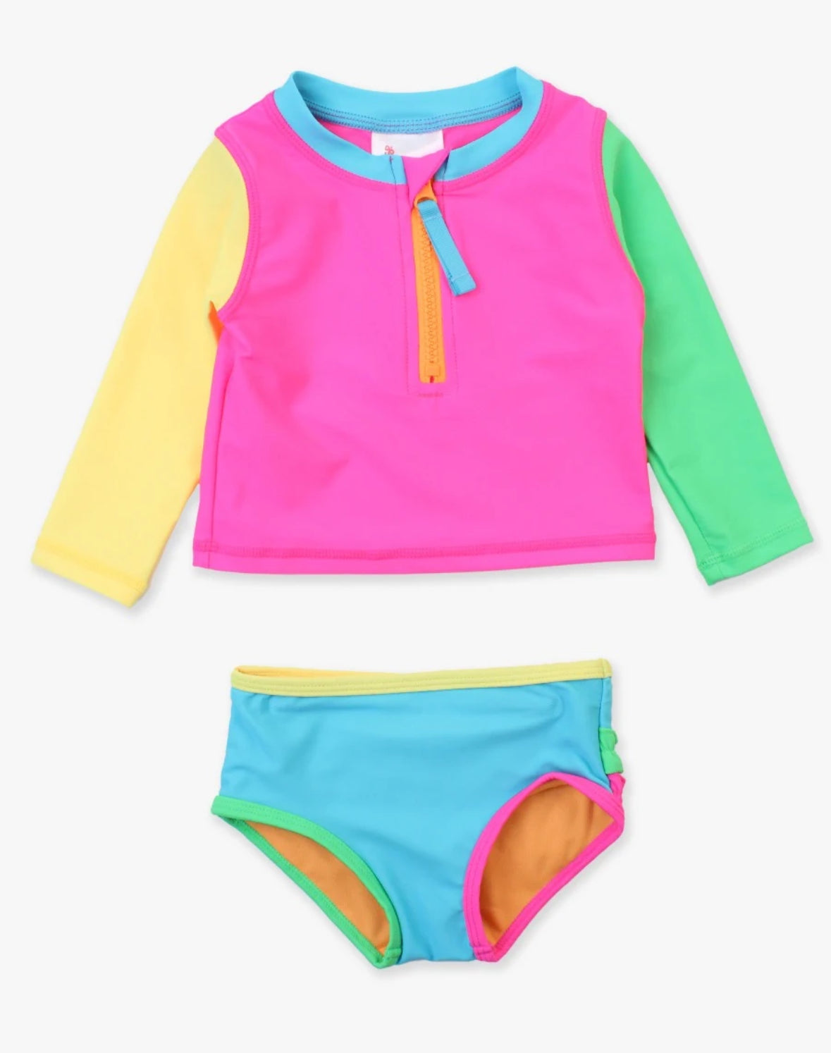 Neon block rashguard swim set