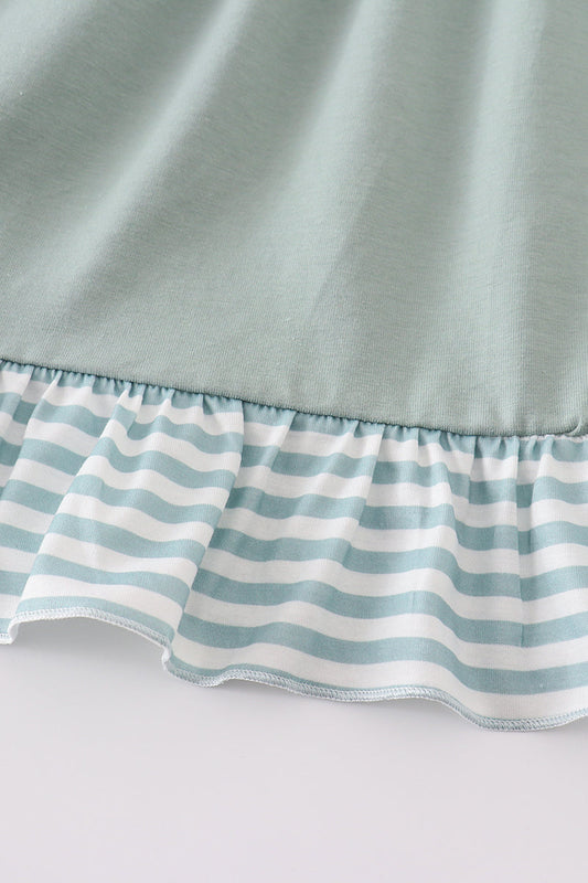 Sage stripe flutter trim ruffle dress
