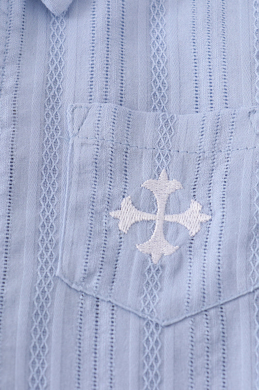 Premium Blue cross embroidery button down shirt