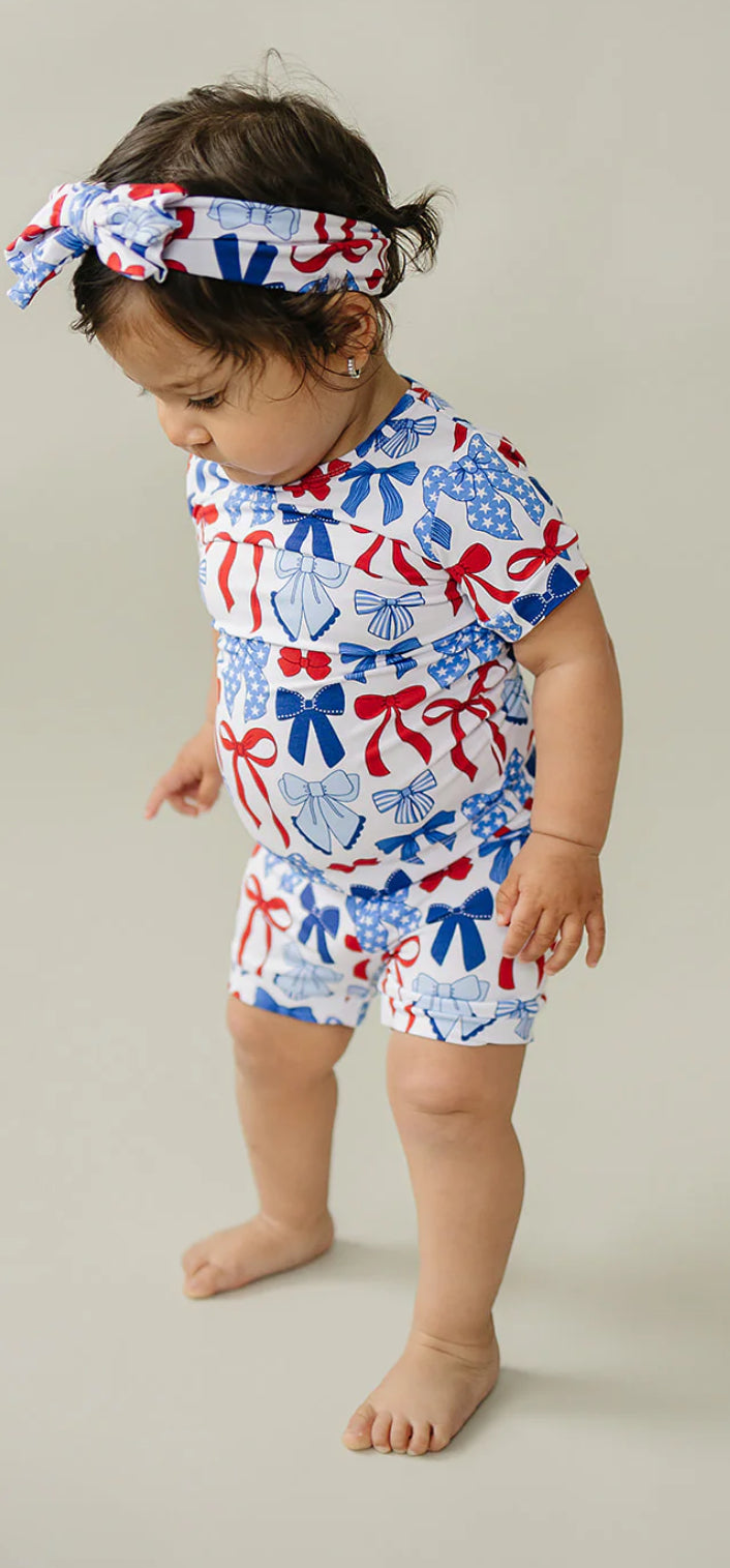 Bamboo red white and bow short set