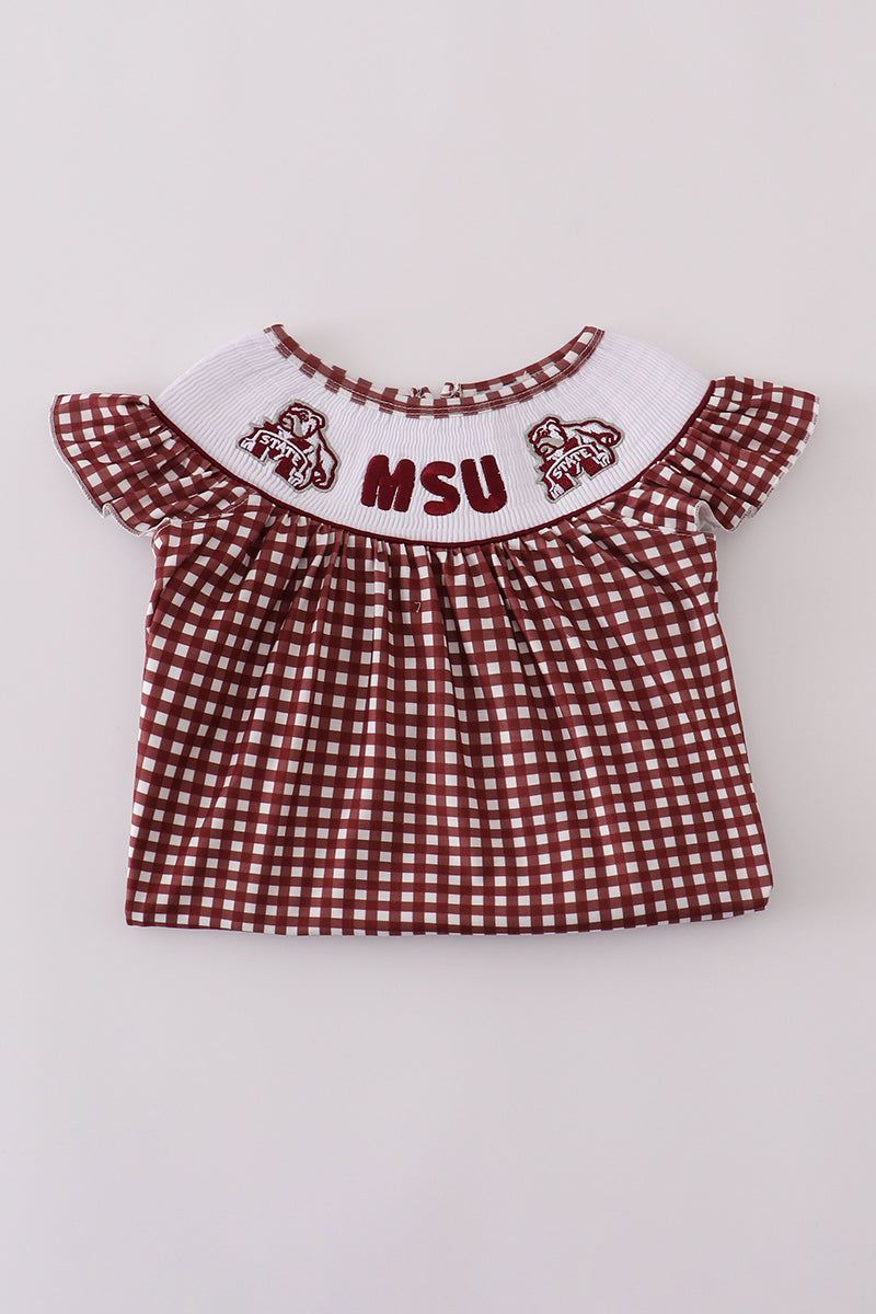 Mississippi MSU embroidery smocked gingham dress