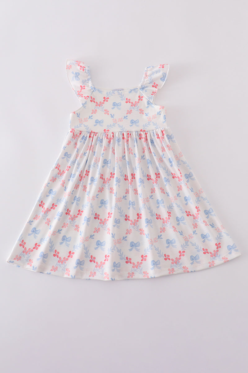Blue bow lattice print mom&me dress