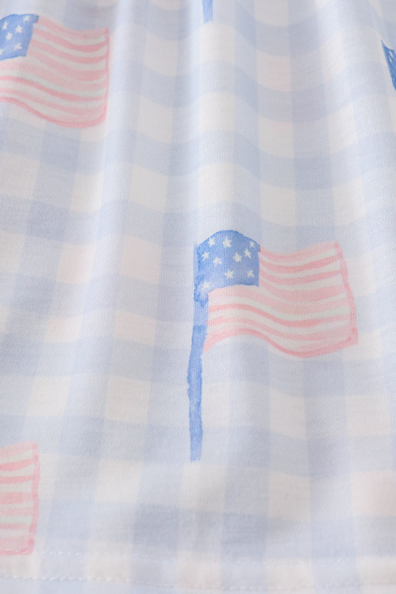 Blue flag embroidery smocked shorts set