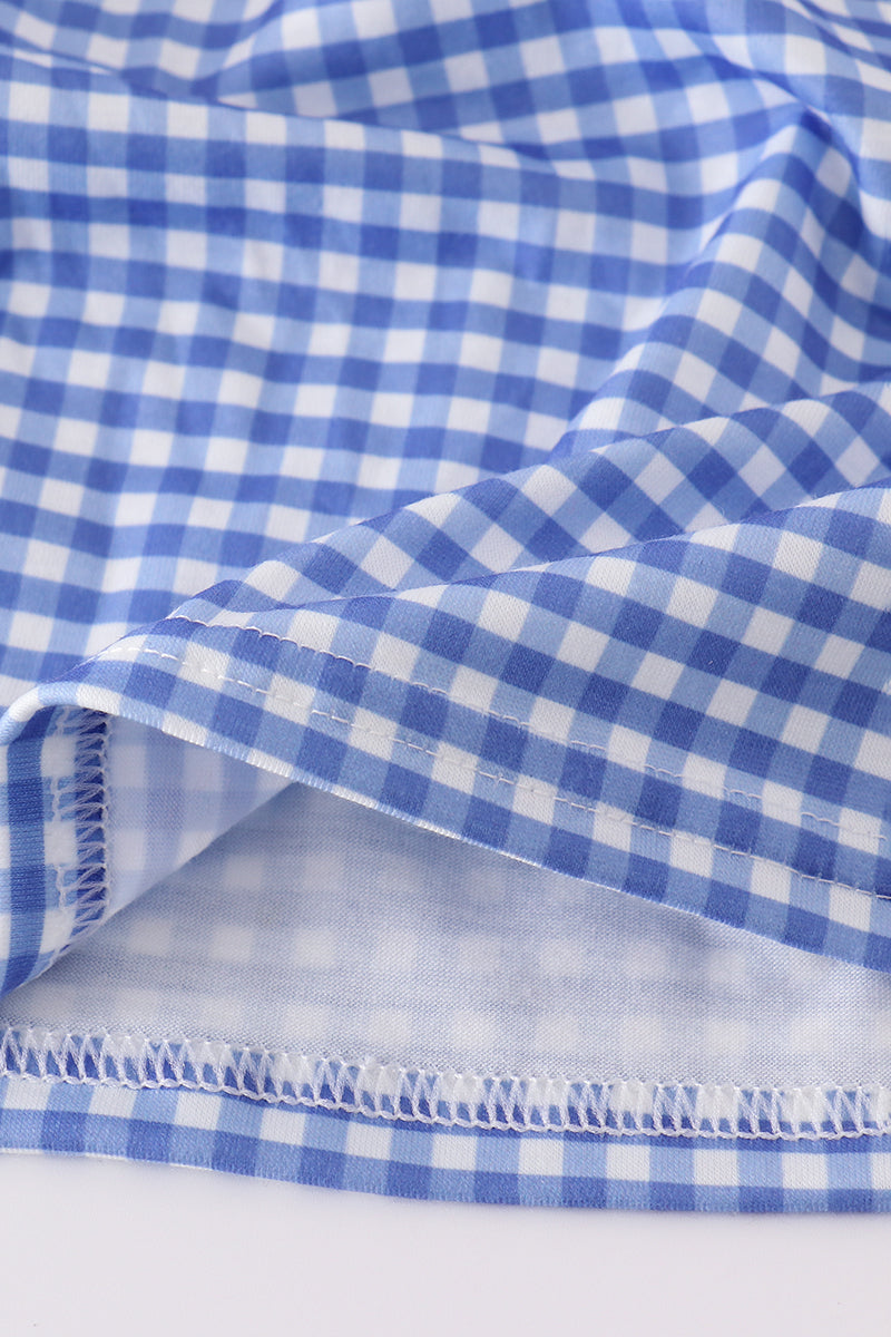 Blue flag bow gingham shorts set