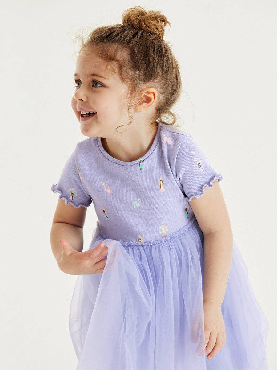 Girls Short Sleeve Unicorn Tulle Dress