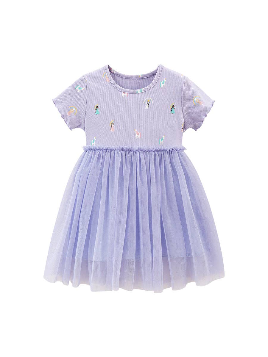 Girls Short Sleeve Unicorn Tulle Dress