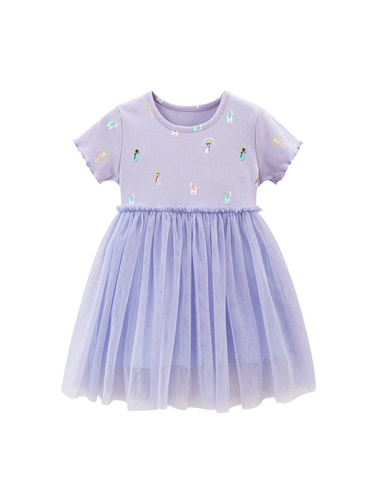 Girls Short Sleeve Unicorn Tulle Dress