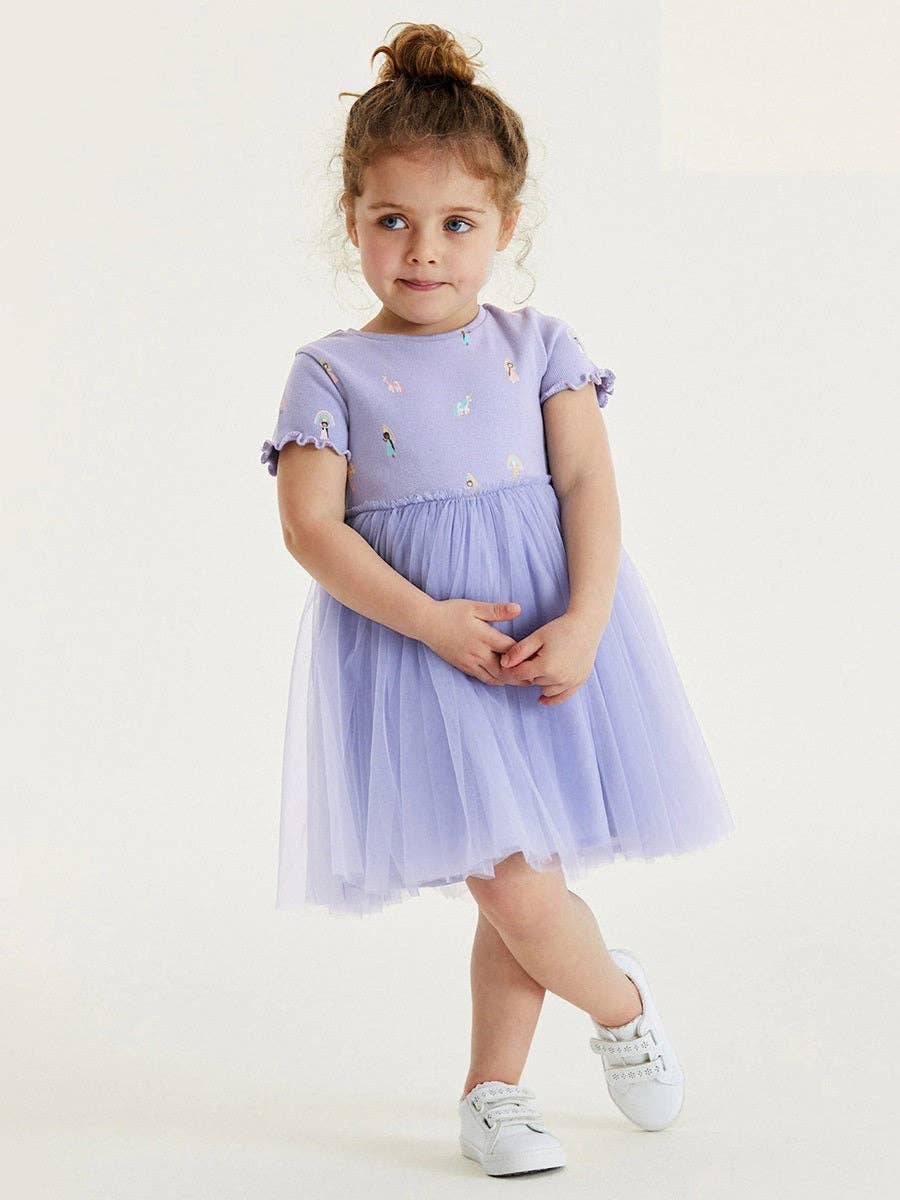 Girls Short Sleeve Unicorn Tulle Dress