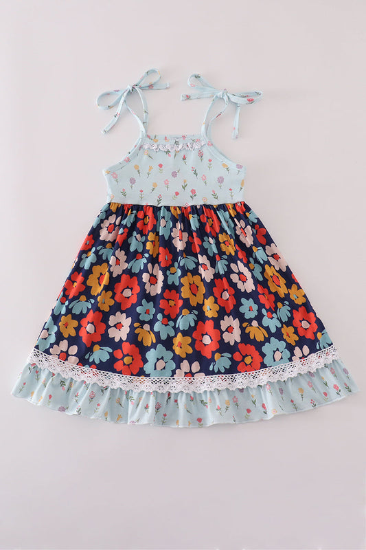 Blue floral ruffle dress