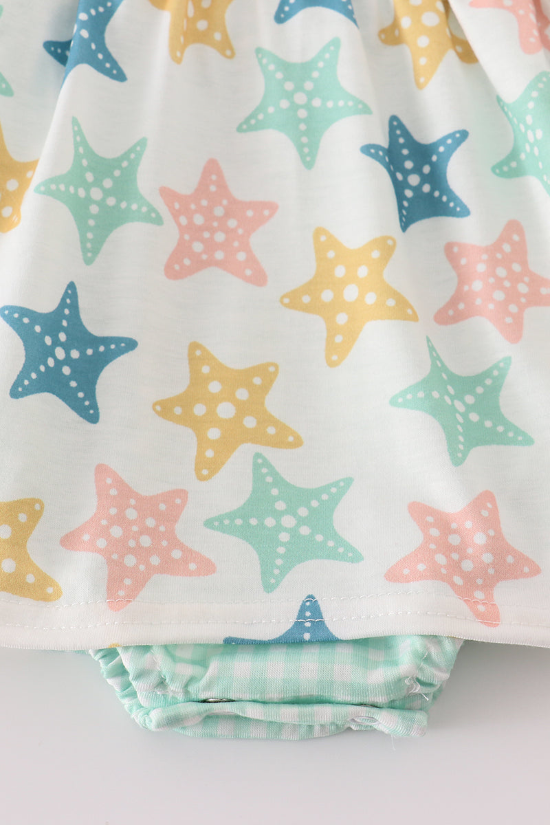 Blue seashell bow ruffle bubble