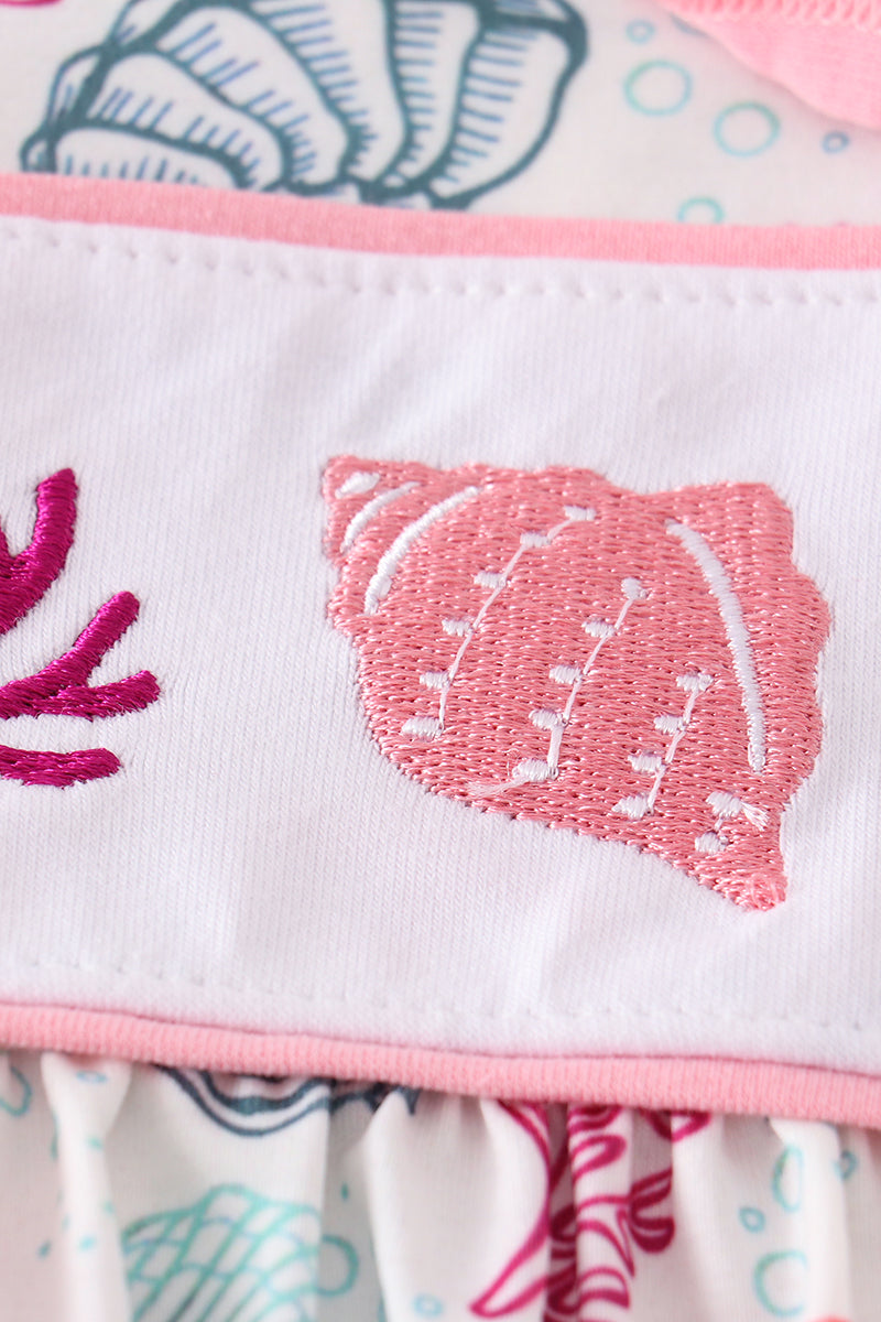 Pink shell embroidery girl set