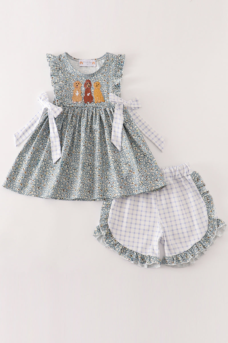 Floral puppy embroidery girl set