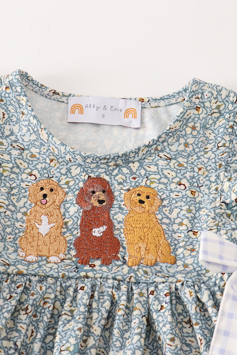 Floral puppy embroidery girl set