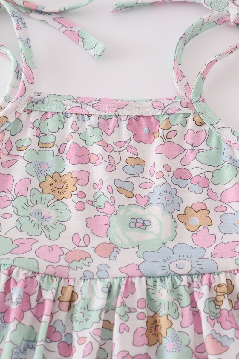 Mint pink floral print set