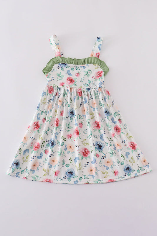 Green garden rose dress