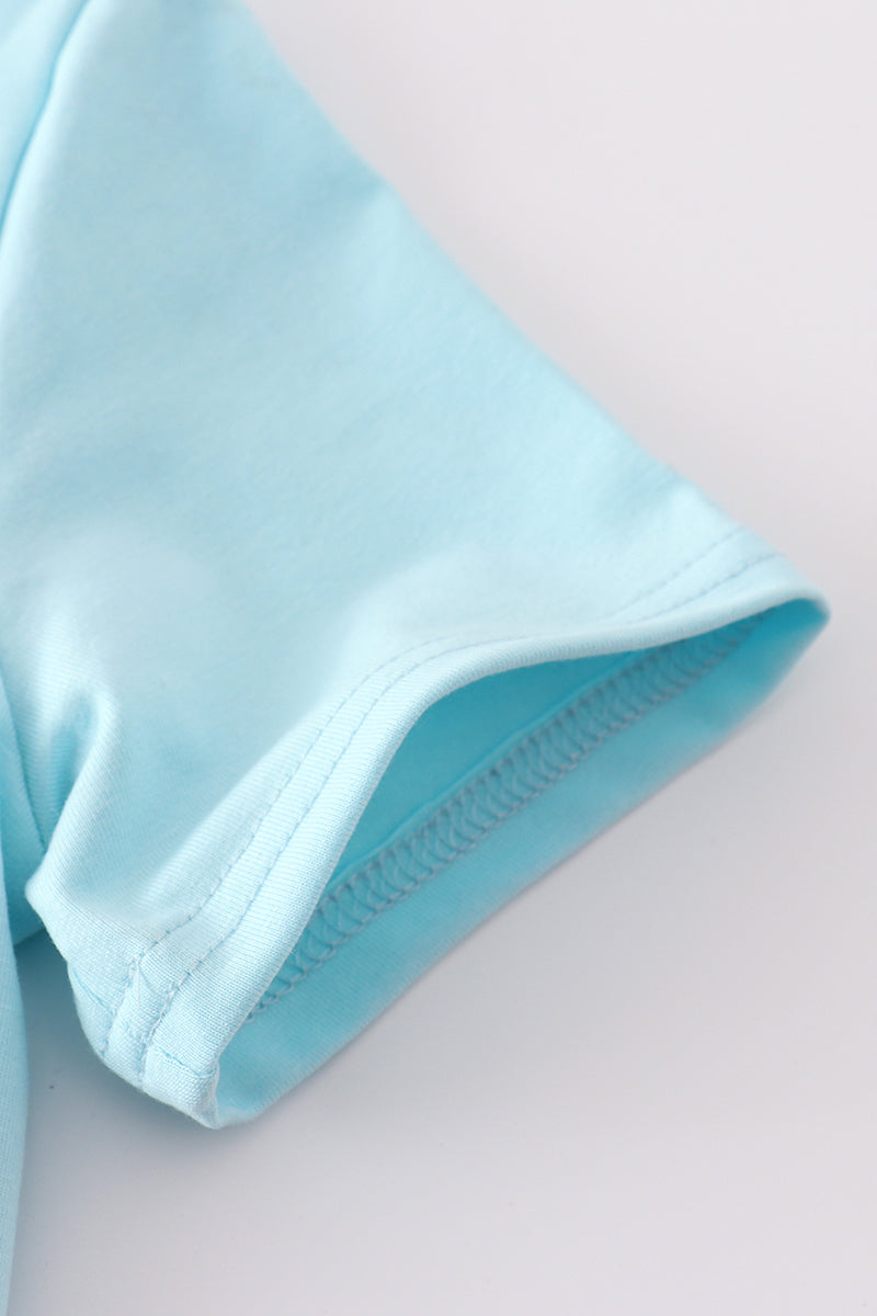 Blue puppy gingham applique shorts set