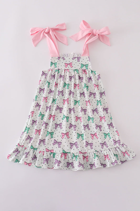 Pink bow embroidery ruffle dress