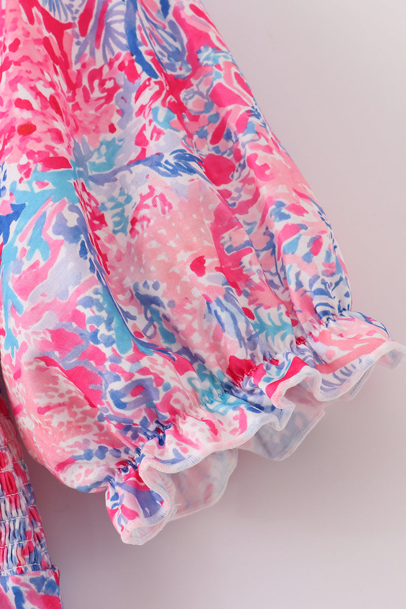Pink coral reef smocked ruffle dress