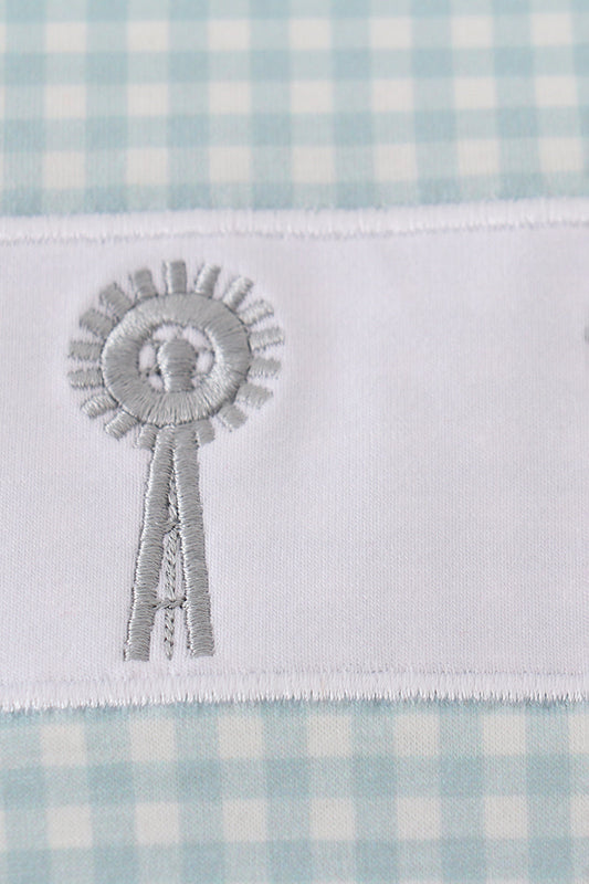 Green farm windmill embroidery gingham bubble
