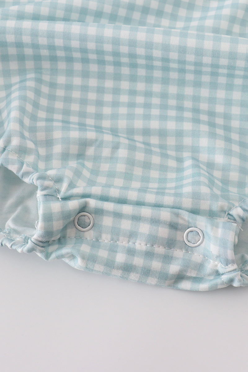 Green farm windmill embroidery gingham bubble