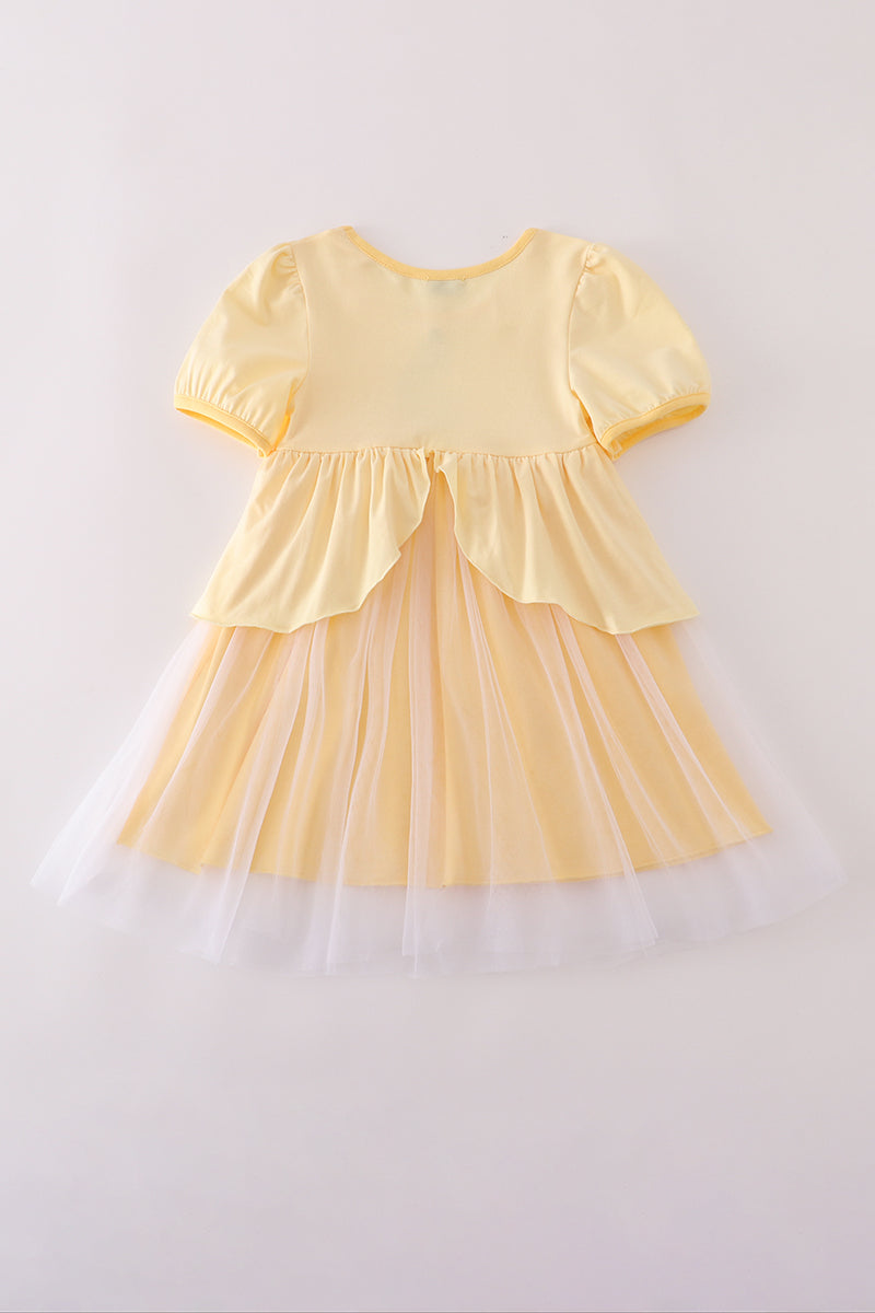Yellow princess embroidery ruffle dress