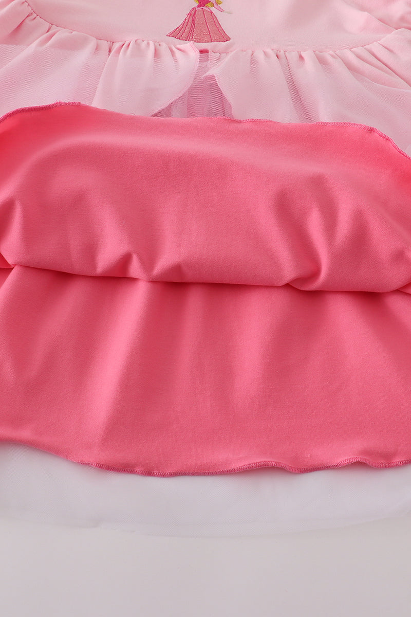 Pink princess embroidery ruffle dress