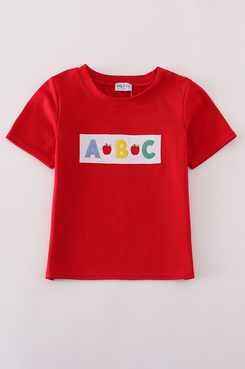 Red ABC apple embroidery top