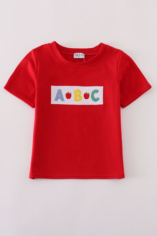 Red ABC apple embroidery top