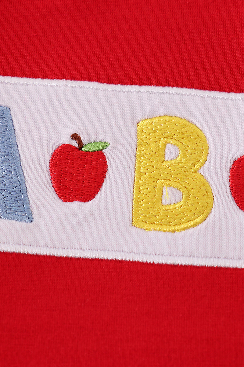 Red ABC apple embroidery top