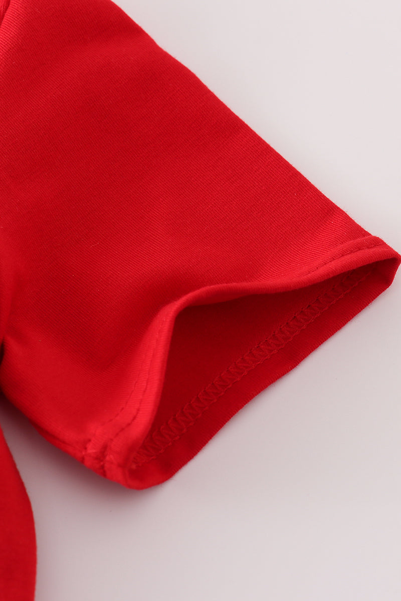 Red ABC apple embroidery top