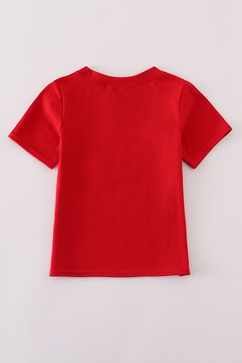 Red ABC apple embroidery top
