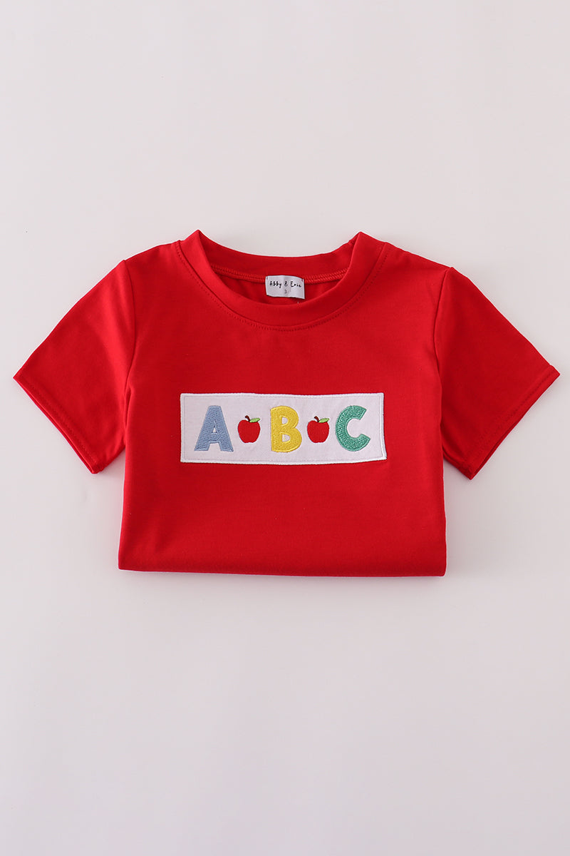 Red ABC apple embroidery top