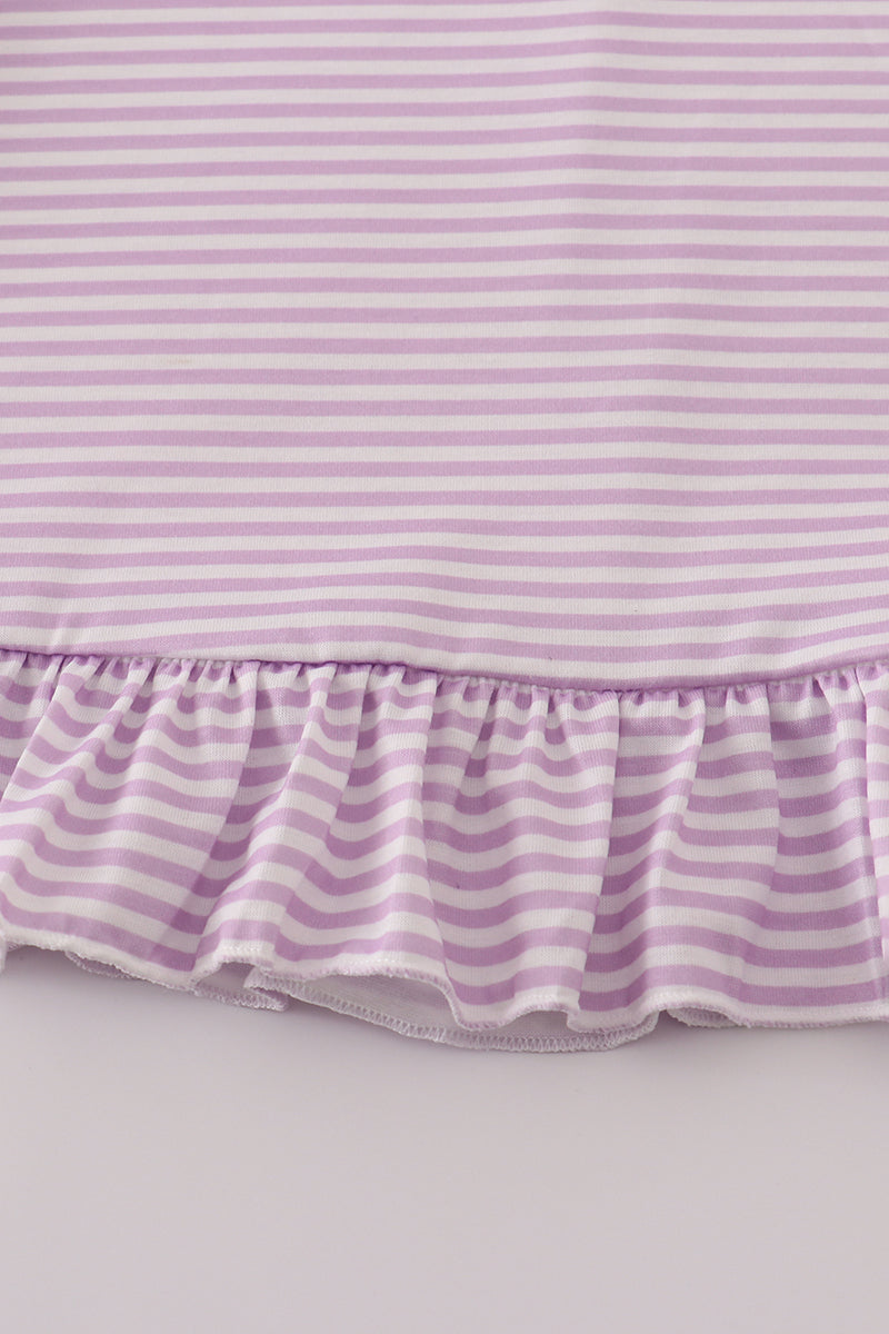 Purple stripe crayon applique ruffle button down dress