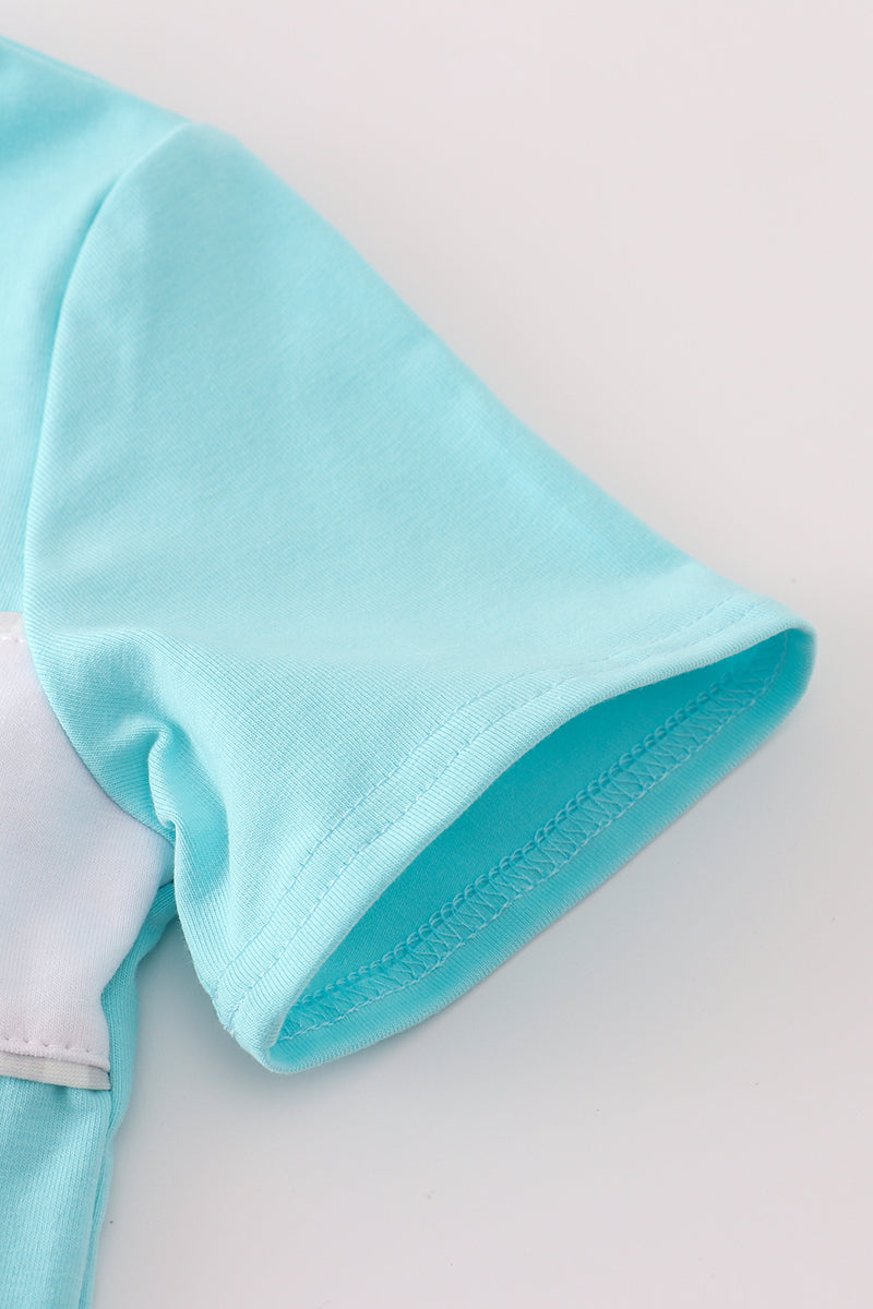 Blue taco embroidery stripe shorts set