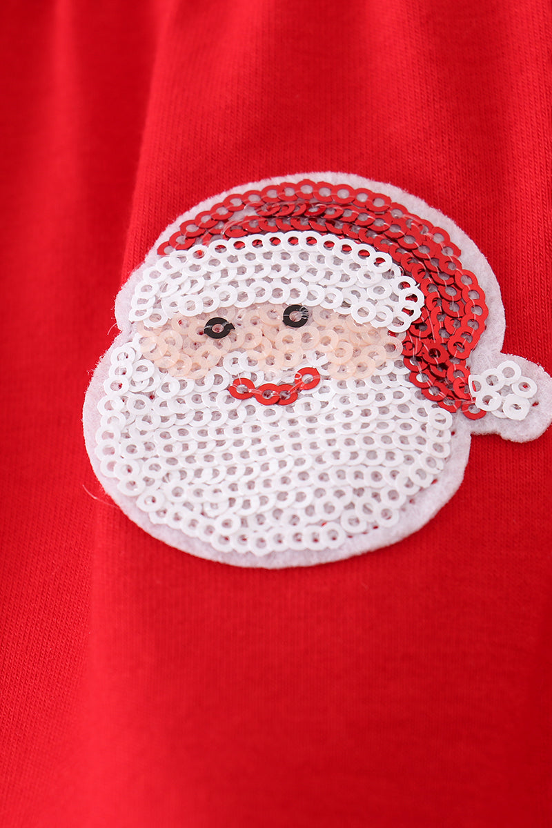 Red tree santa claus sequin tiered ruffle dress
