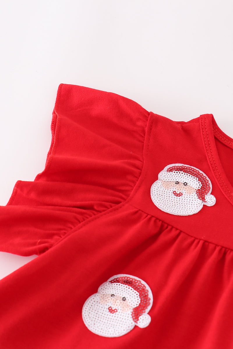 Red tree santa claus sequin tiered ruffle dress