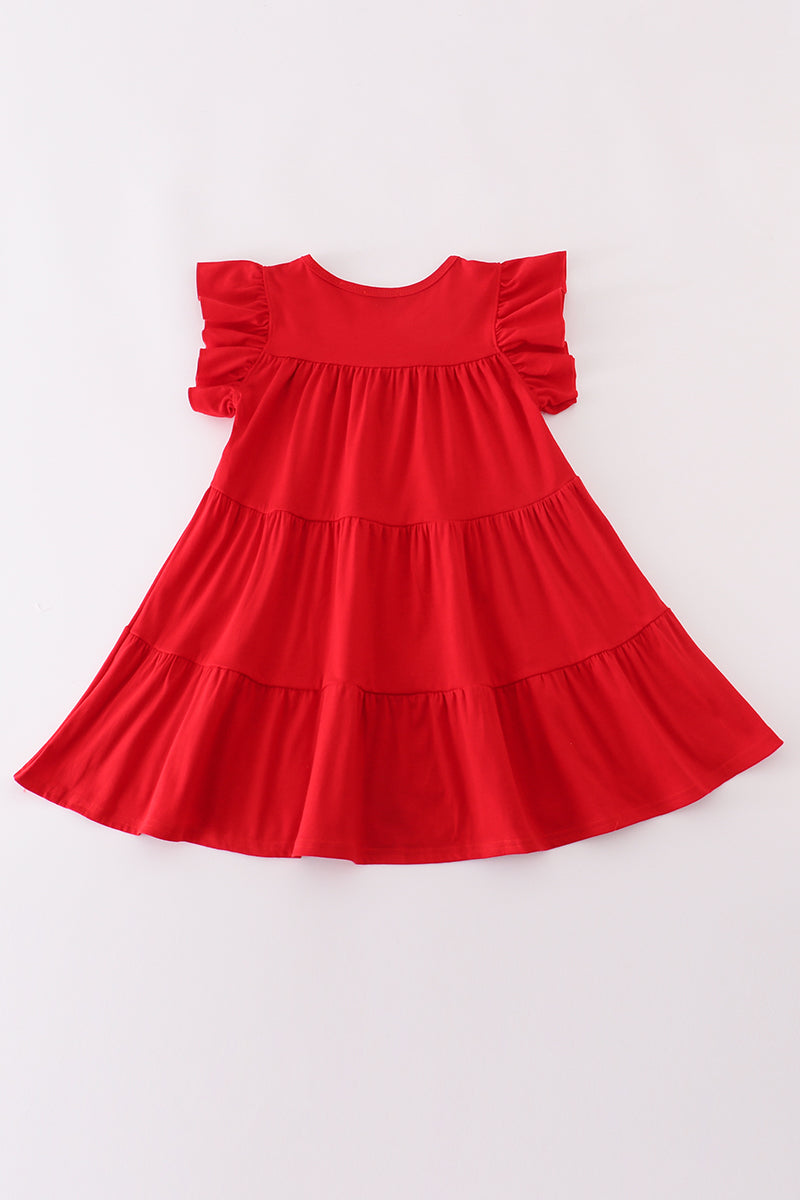 Red tree santa claus sequin tiered ruffle dress