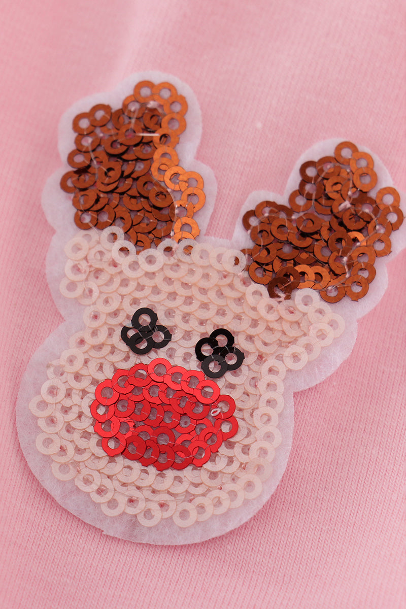 Pink santa claus reindeer sequin tiered ruffle dress