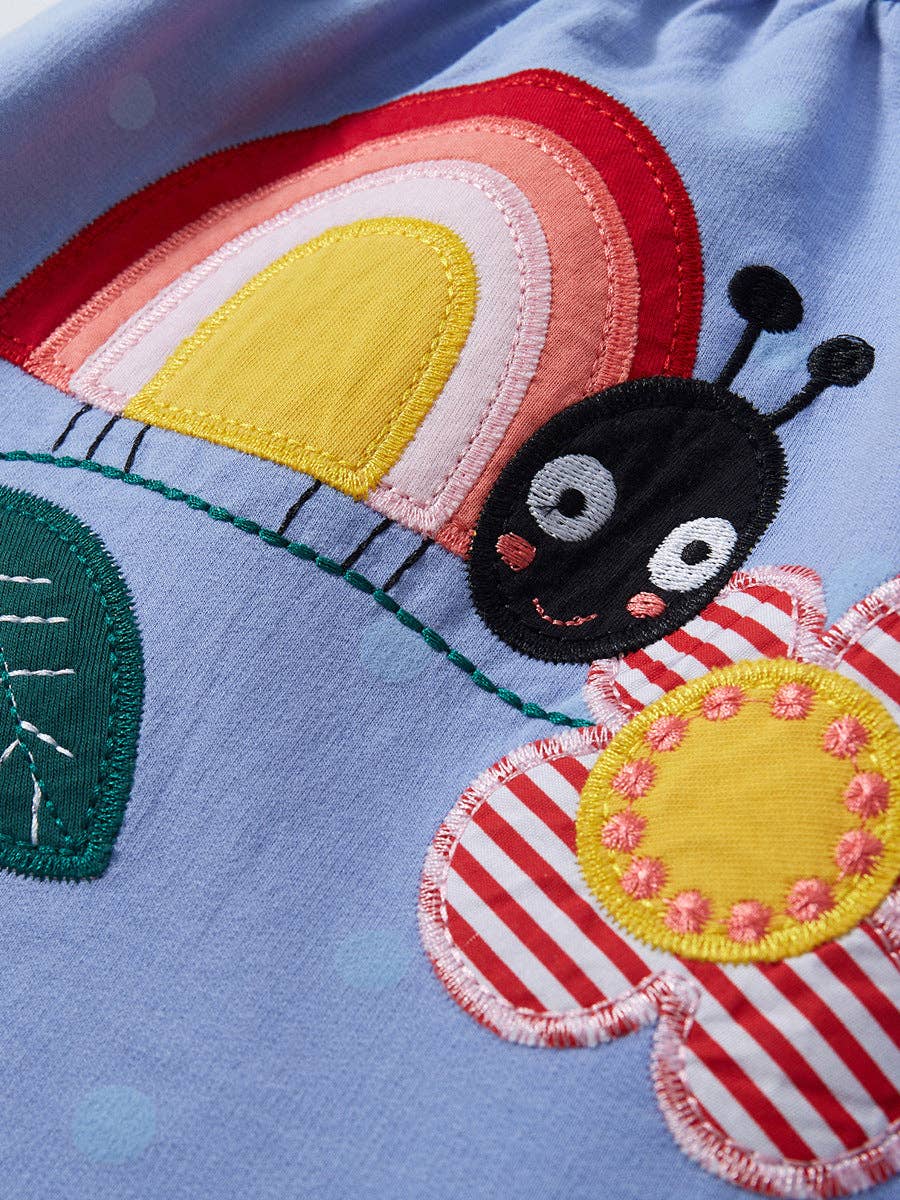 Girls Short Sleeves Rainbow Insect