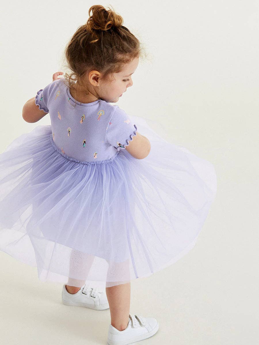 Girls Short Sleeve Unicorn Tulle Dress